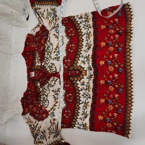 Bila, Women's Floral, Red Paisley, Bohemian, Shirt, 3/4 sleeve, Made in India